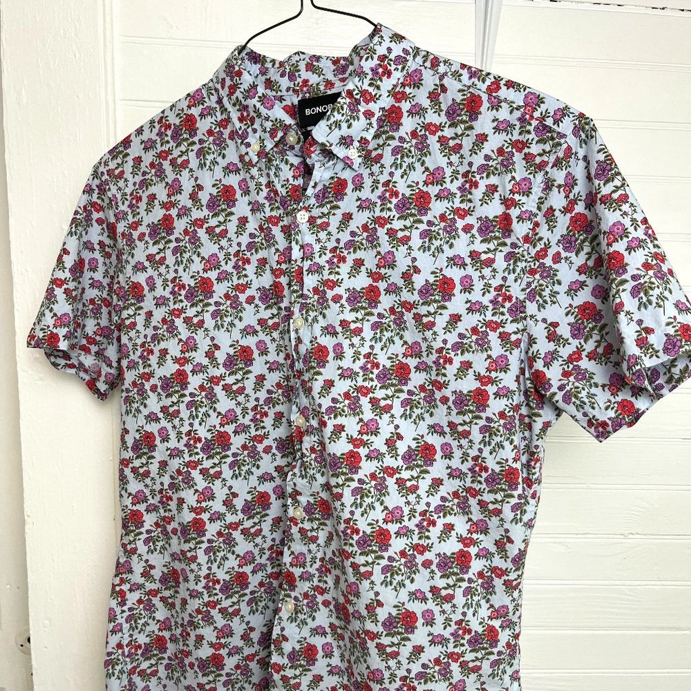 Bonobos Large Long Slim Fit Floral Print Riviera Short Sleeve Button-Up